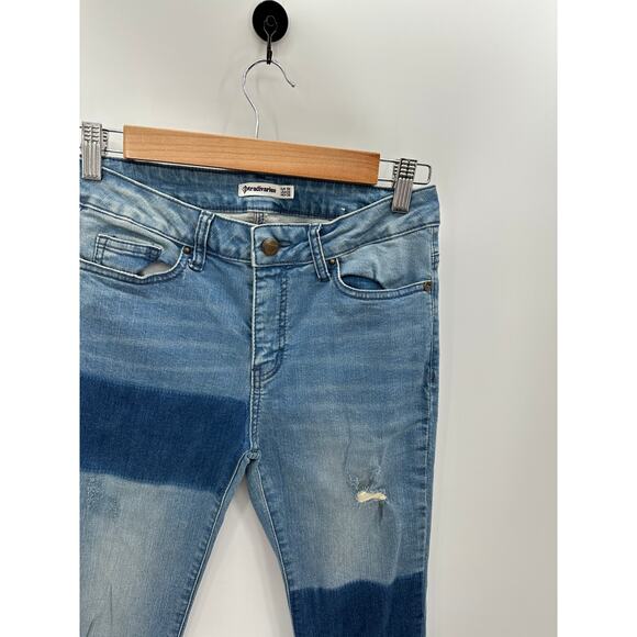 Stradivarius Blue Denim Patchwork Distressed Skinny Jeans Women's Size 6 - Picture 4 of 7
